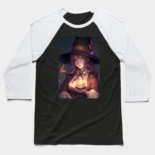 Anime Girl Witch Wizard with fire spell Baseball T-Shirt